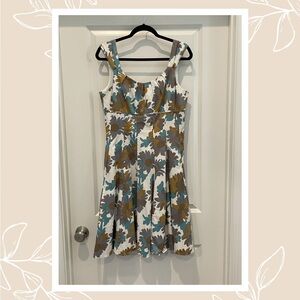 Maggy London White Floral Sundress with Teal, Mustard & Gray